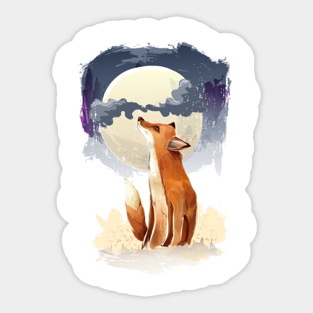 The fox and the moon Sticker by Dilectum